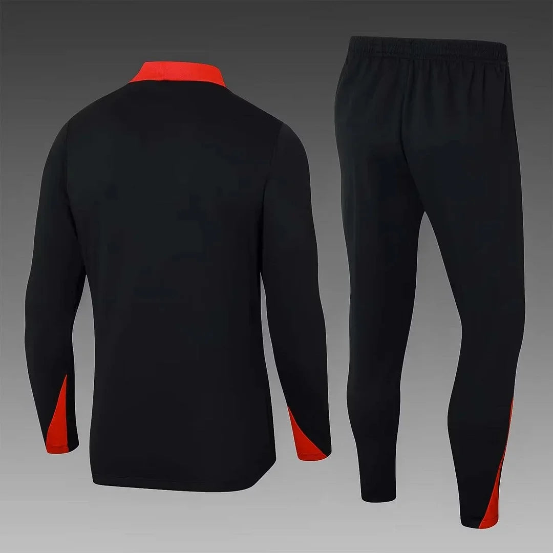 2024 Portugal Half-Pull Tracksuit Black and Red 1:1 Thai Quality