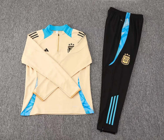 2024 Argentina Half-Pull Training Suit Khaki Football Shirt Set 1:1 Thai Quality