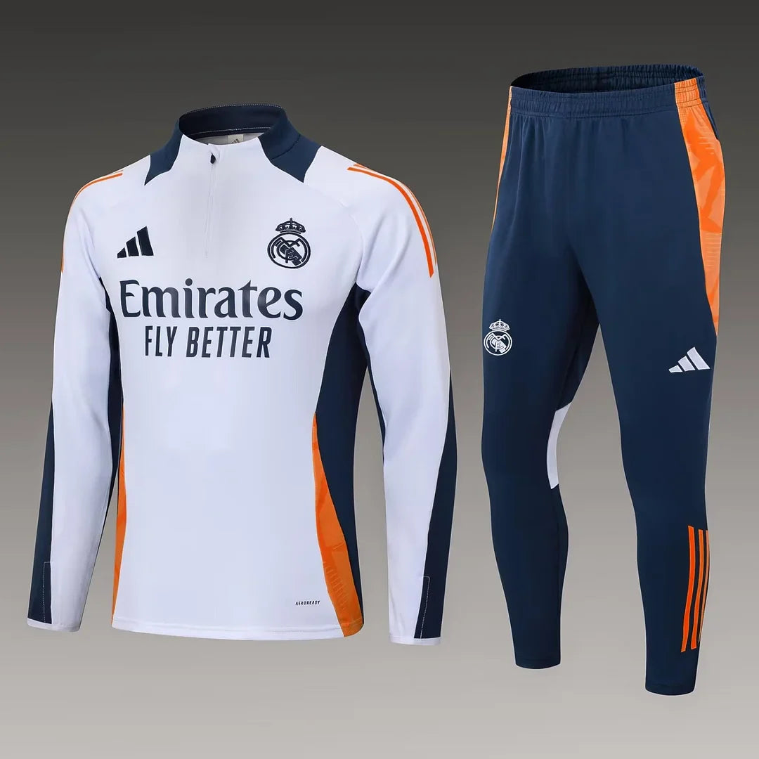 2024/2025 Real Madrid Half-Pull Tracksuit White-Black Football Shirt 1:1 Thai Quality