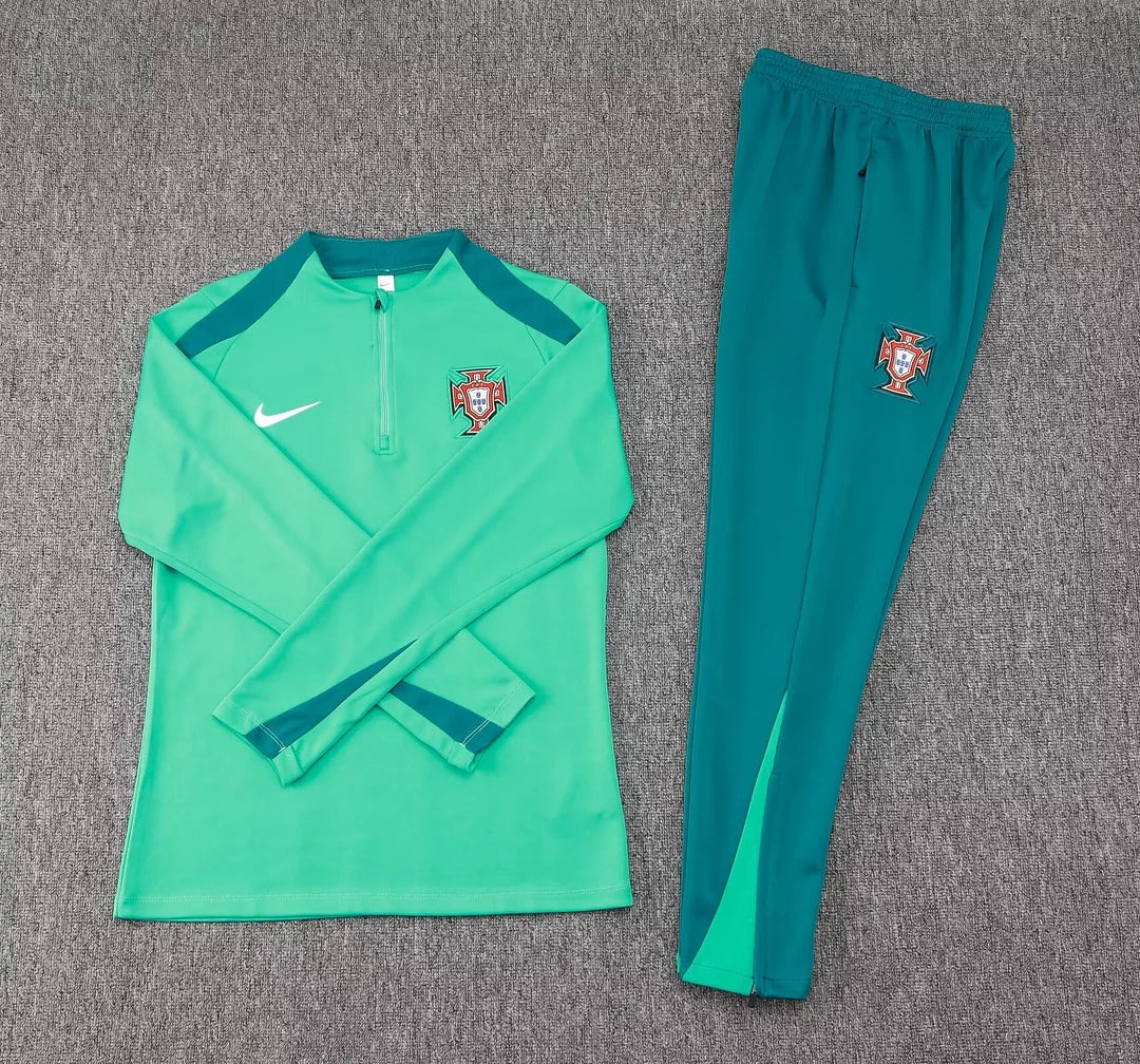 2024 Portugal Half-Pull Tracksuit Green Football Jersey 1:1 Thai Quality
