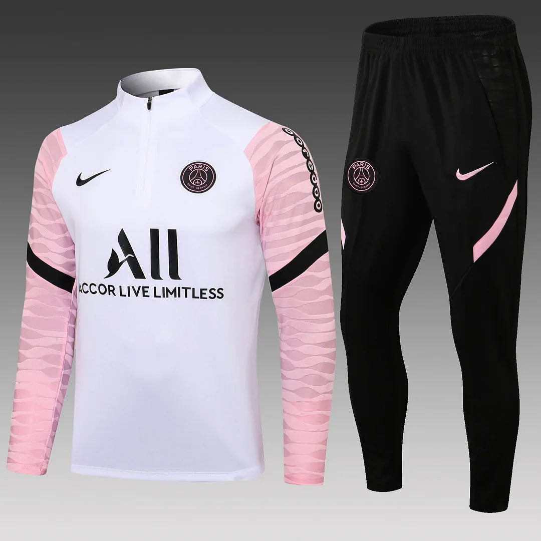 2021/2022 Psg Paris Saint-Germain Half-Pull Tracksuit White Pink Sleeves