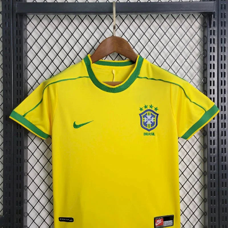 1998 Retro Kids Size Brazil Home Soccer Jersey