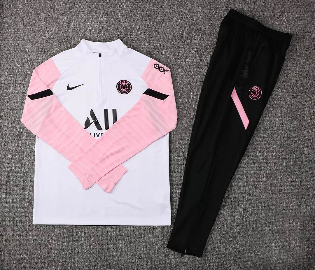 2021/2022 Psg Paris Saint-Germain Half-Pull Tracksuit White Pink Sleeves