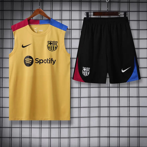 2024/2025 Barcelona pre-match training Glod Jersey+Shorts 1:1 Thai Quality