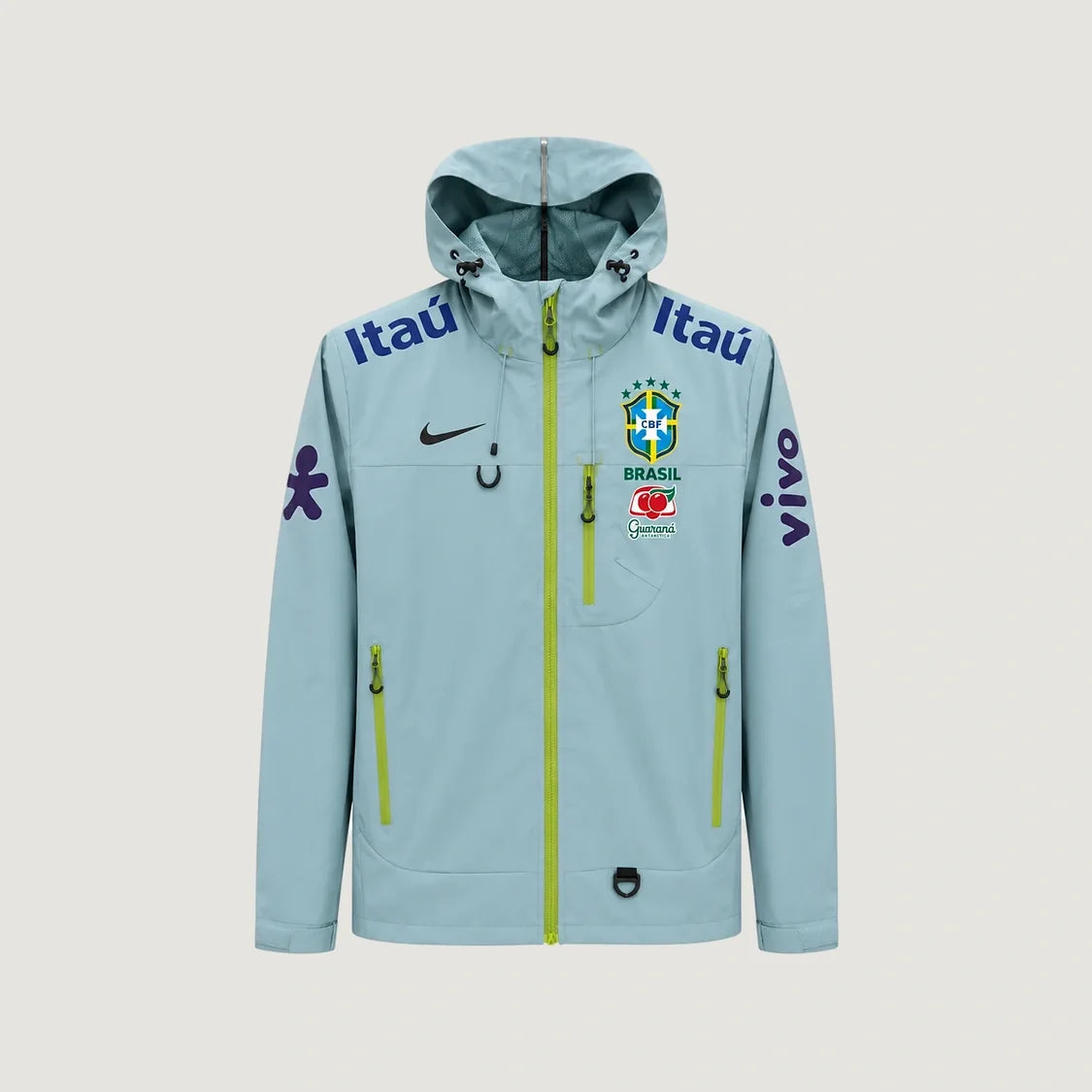 Brasilien Windbreaker mit Kapuze – Graublau & Limette