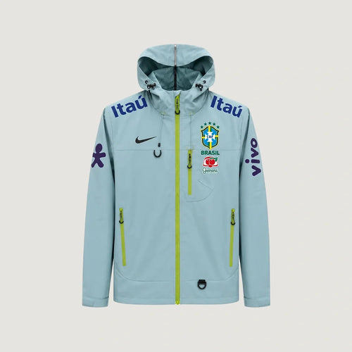 Brasilien Windbreaker mit Kapuze – Graublau & Limette
